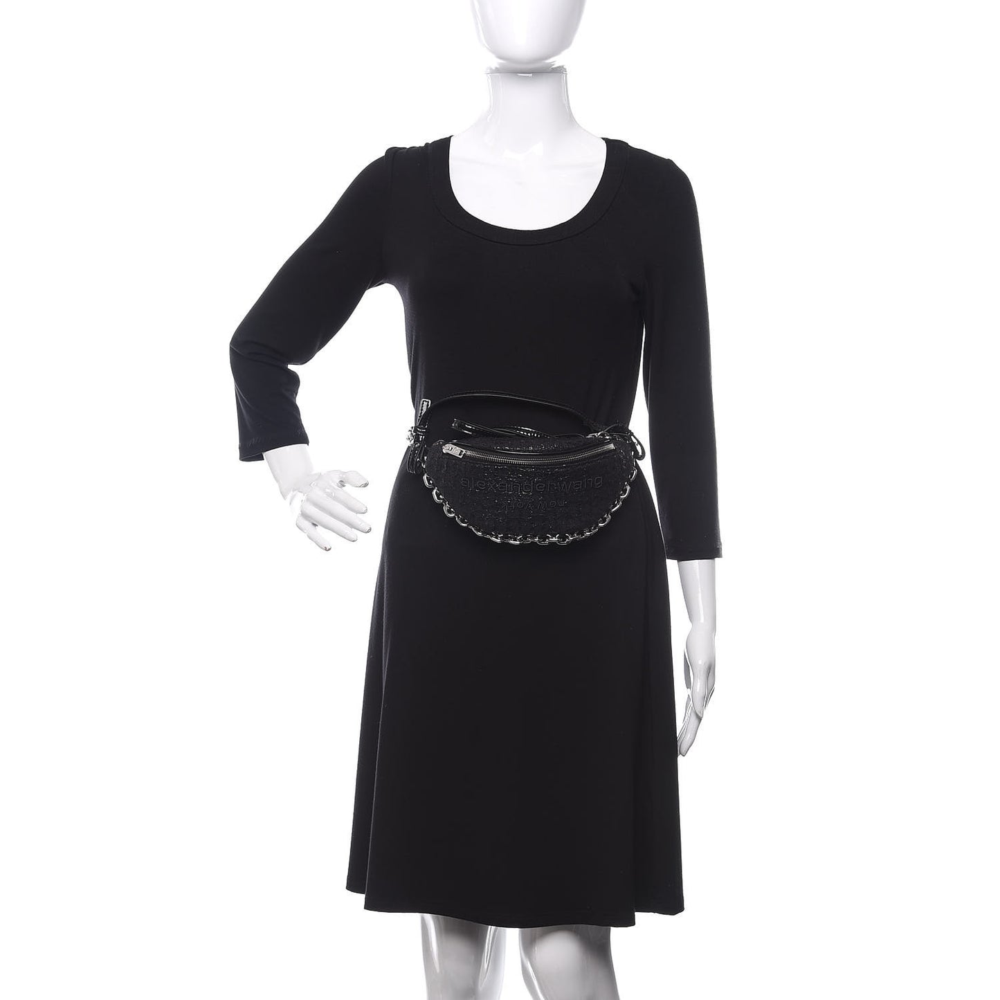 Patent Tweed Chain Embellished Attica Belt Bag Black