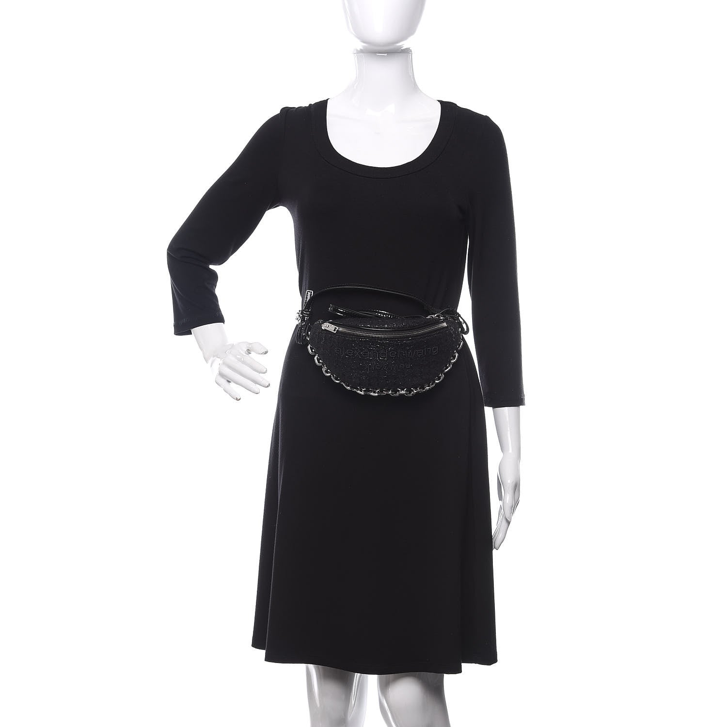 Alexander Wang Patent Tweed Chain Embellished Attica Belt Bag Black 3 of 11