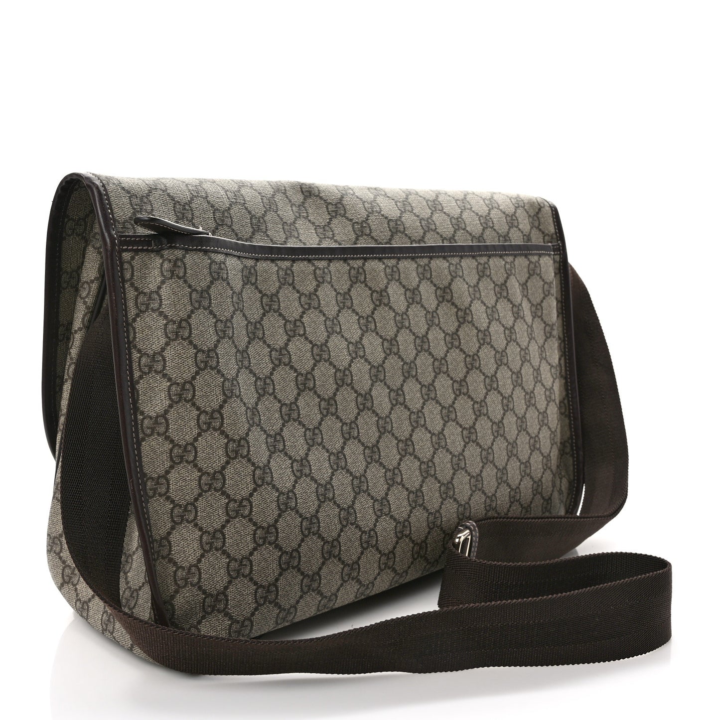 GG Plus Monogram Large Double Buckle Flap Messenger Bag Beige Dark Brown