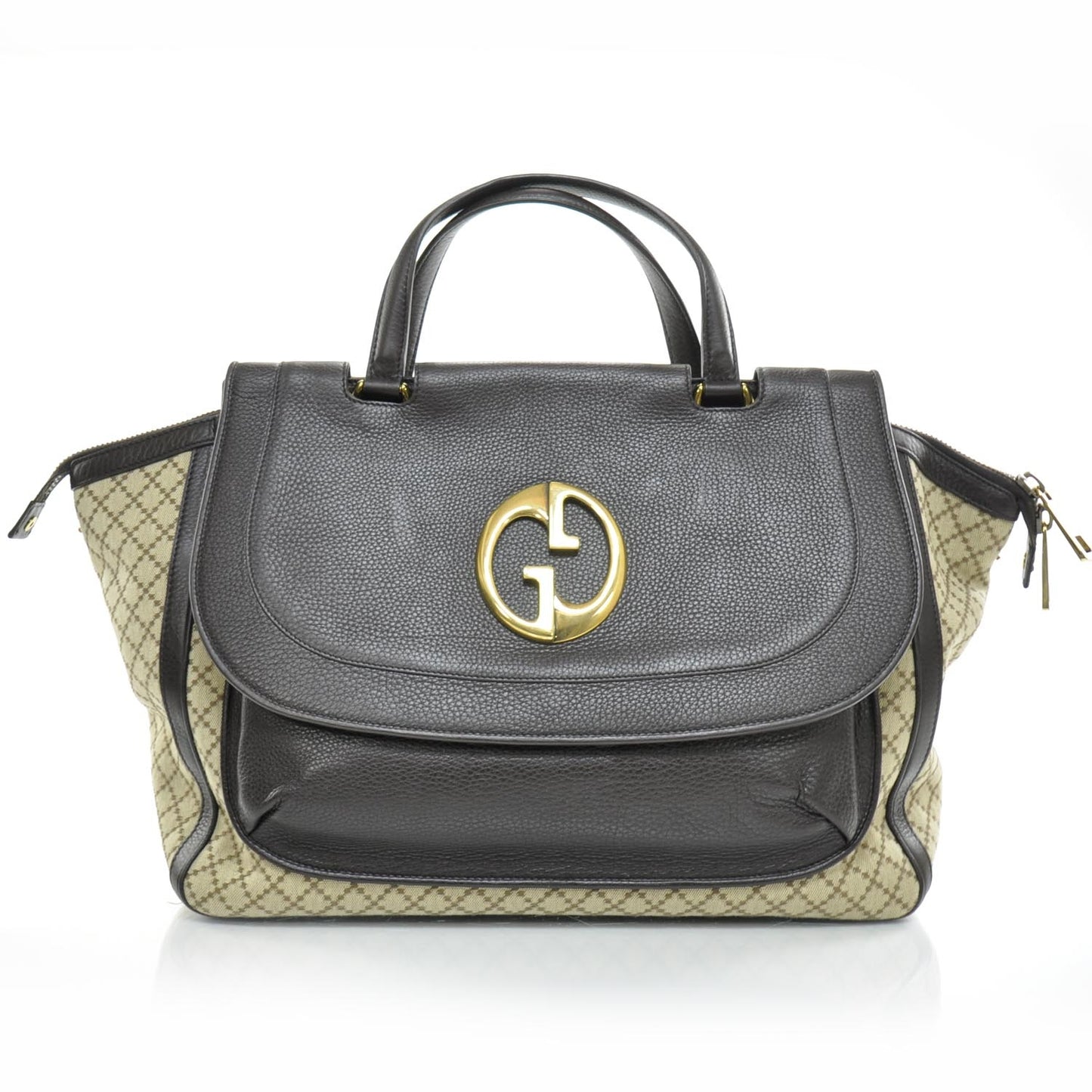 Diamante Cellarius Calfskin Medium 1973 Top Handle Bag Beige Ebony Cocoa