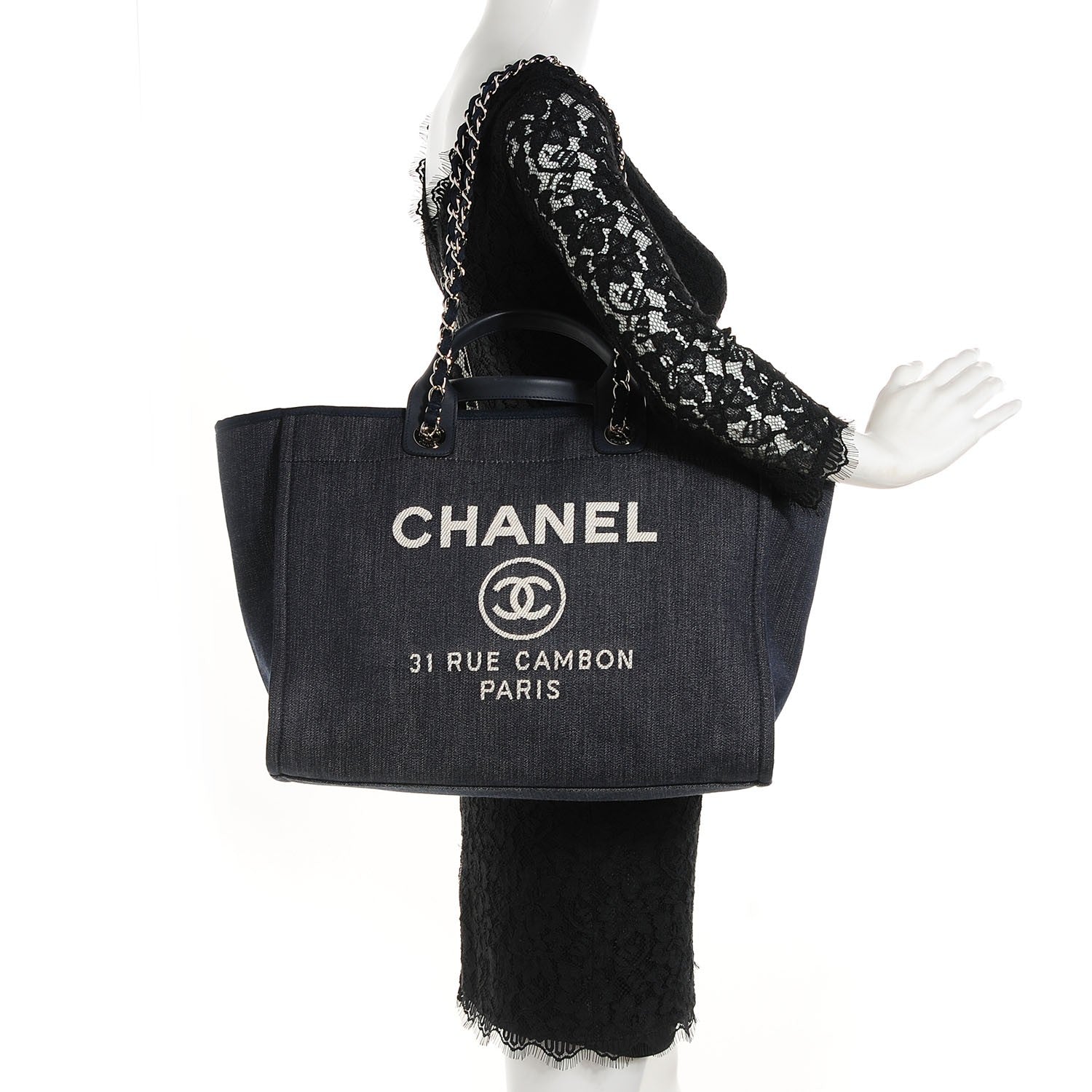 Chanel Canvas Large Deauville Tote Dark Blue 2 of 8