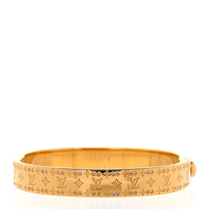 Louis Vuitton Brass Crystal Monogram Nanogram Strass Cuff S Gold 3 of 6