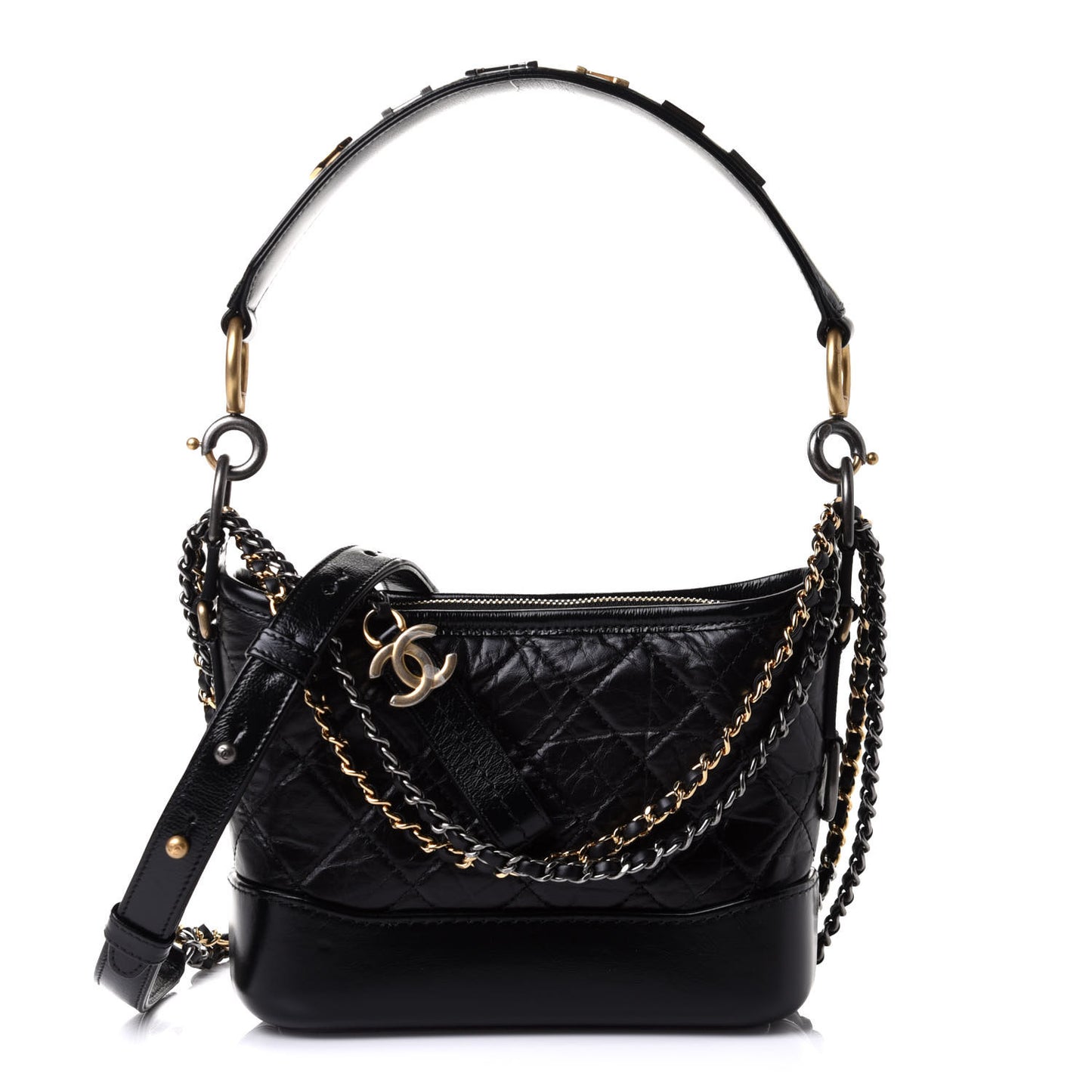Aged Calfskin Quilted Small Gabrielle Logo Hobo Black