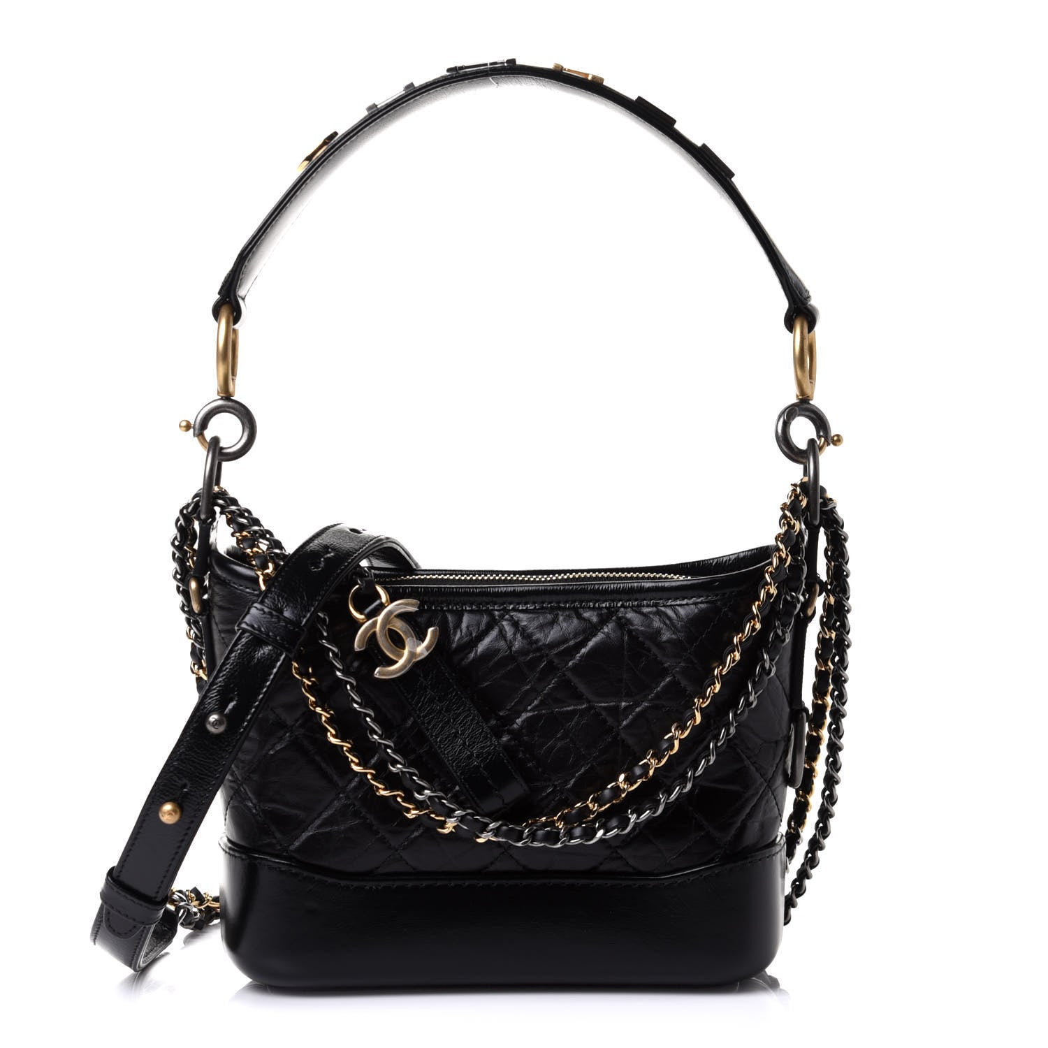 Chanel Aged Calfskin Quilted Small Gabrielle Logo Hobo Black 1 of 11