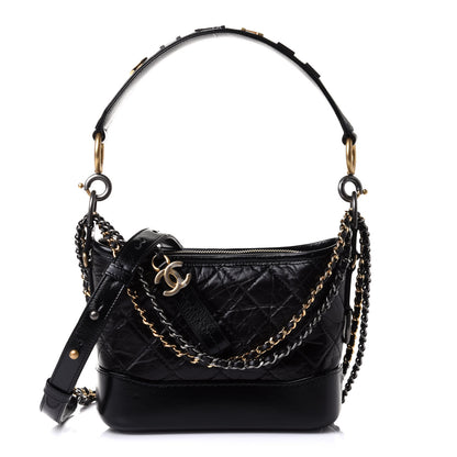 Chanel Aged Calfskin Quilted Small Gabrielle Logo Hobo Black 1 of 11