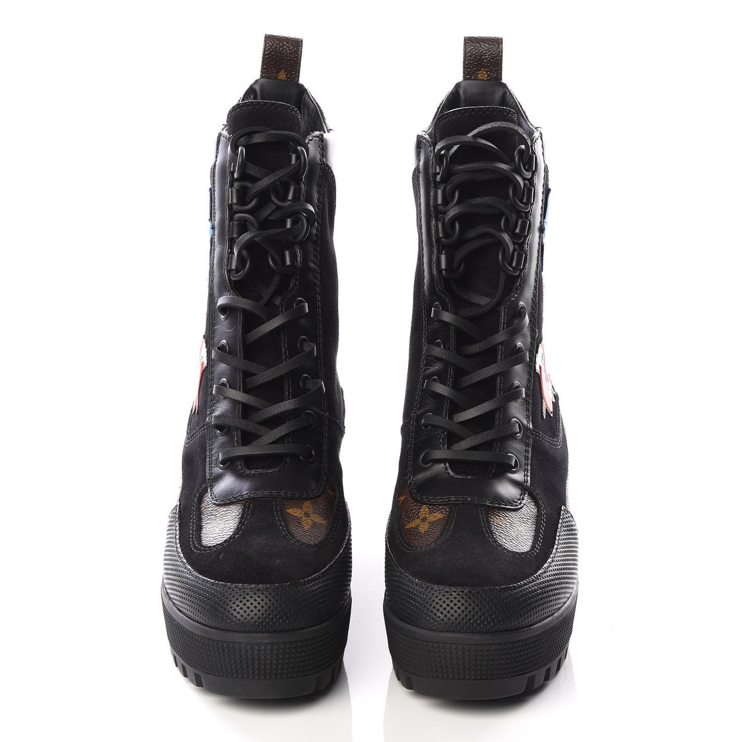 Suede Calfskin Monogram LV Black Heart Laureate Platform Desert Boots 37 Black