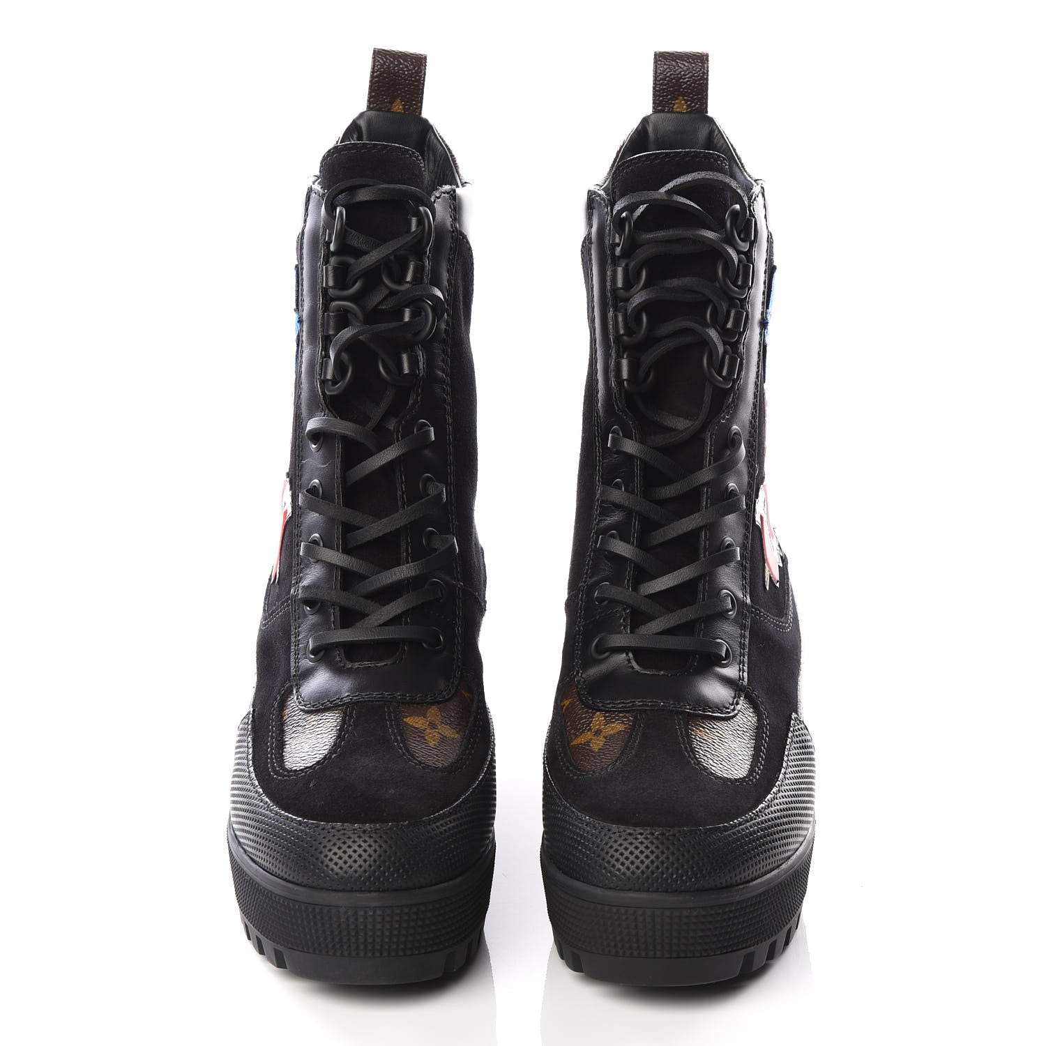 Louis Vuitton Suede Calfskin Monogram LV Black Heart Laureate Platform Desert Boots 37 Black 3 of 8