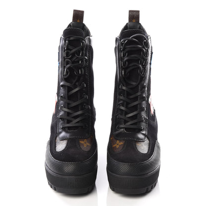 Louis Vuitton Suede Calfskin Monogram LV Black Heart Laureate Platform Desert Boots 37 Black 3 of 8