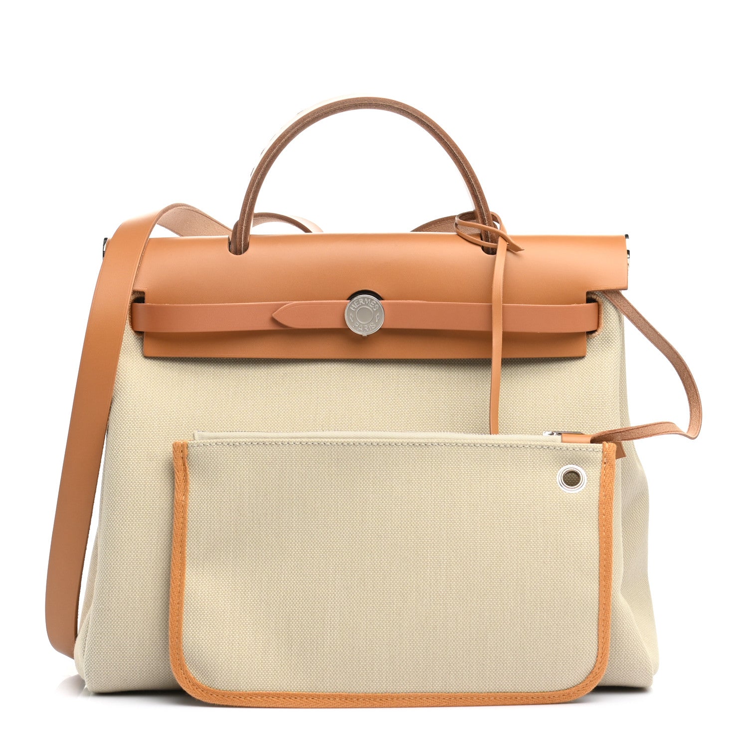 Hermes Military Toile Vache Hunter Herbag Zip Retourne 31 PM Beton Naturel 1 of 13