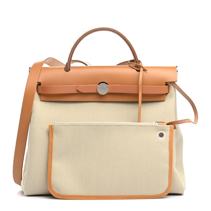 Hermes Military Toile Vache Hunter Herbag Zip Retourne 31 PM Beton Naturel 1 of 13