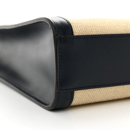 Celine Canvas Calfskin Logo Print Small Vertical Cabas Natural Navy 9 of 11