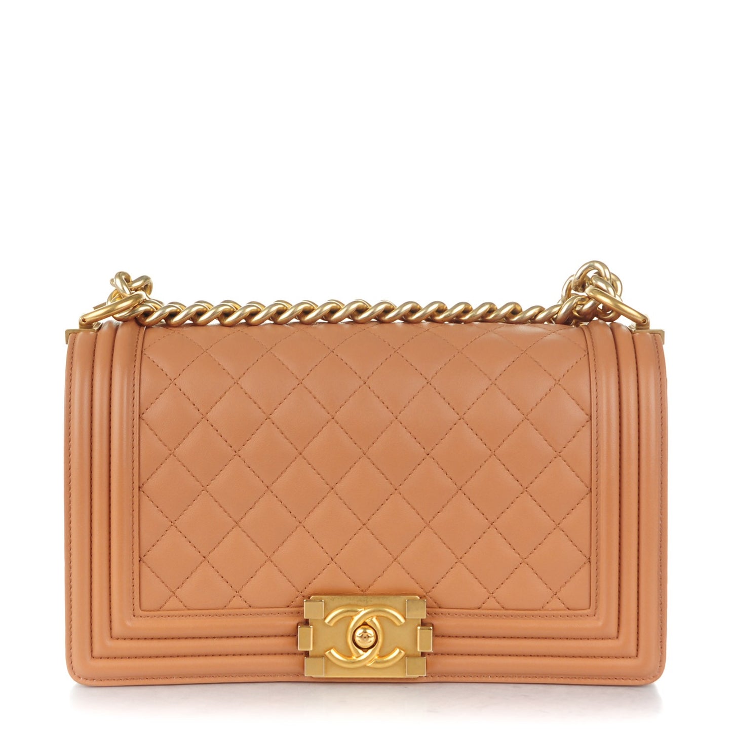 Lambskin Quilted Medium Boy Flap Camel