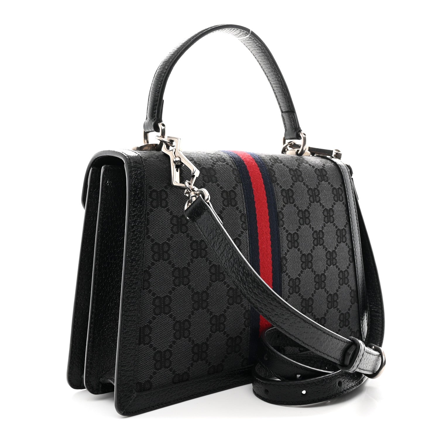 Gucci X BALENCIAGA BB Supreme Monogram Web Small Top Handle Bag Black 3 of 11