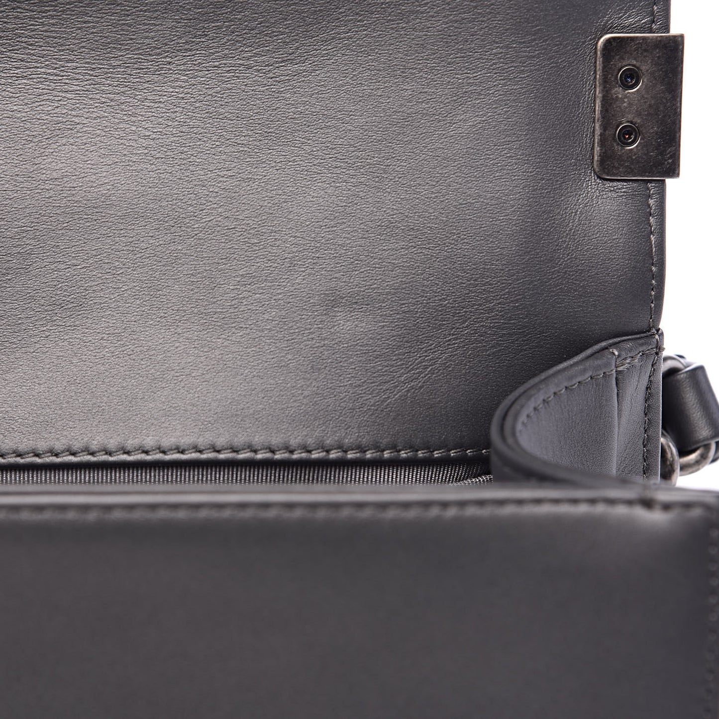 Metallic Calfskin Quilted Medium Boy Flap Dark Silver