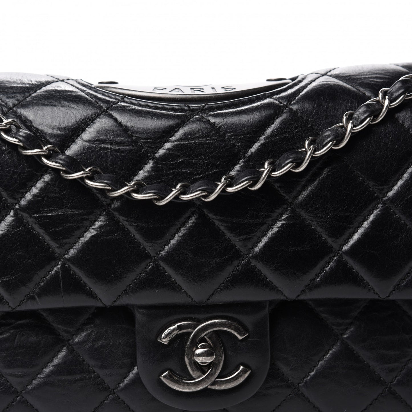 Calfskin Quilted Large Single Flap Black