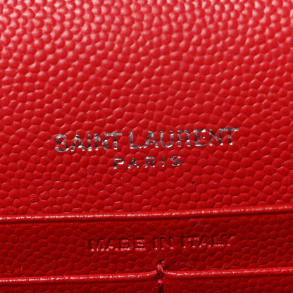Saint Laurent Grain De Poudre Matelasse Chevron Monogram Envelope Chain Wallet  New Red 7 of 11