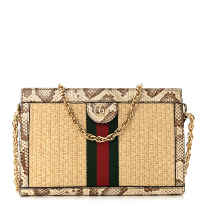 Gucci Raffia Elaphe GG Small Ophidia Chain Shoulder Bag Natural Cream Brown 1 of 10