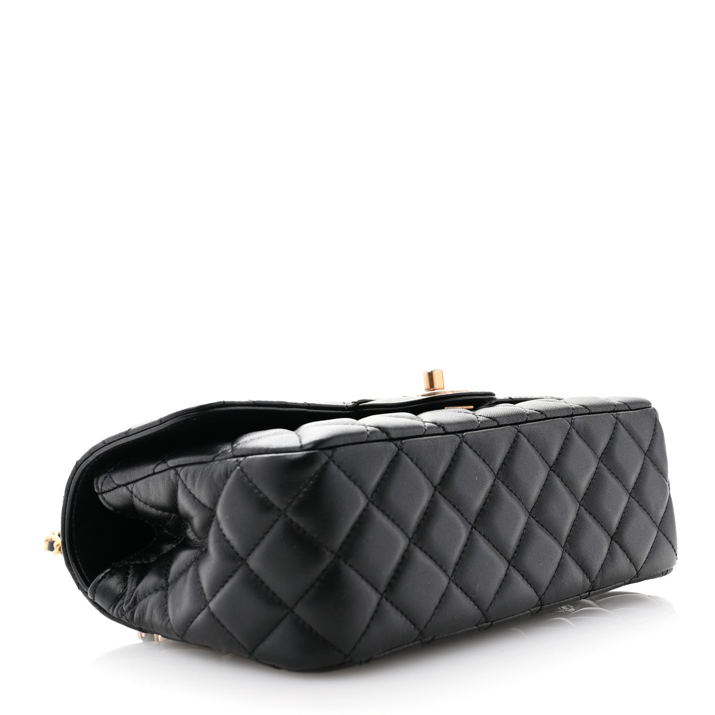 Lambskin Quilted Small Metal Top Handle Flap Black