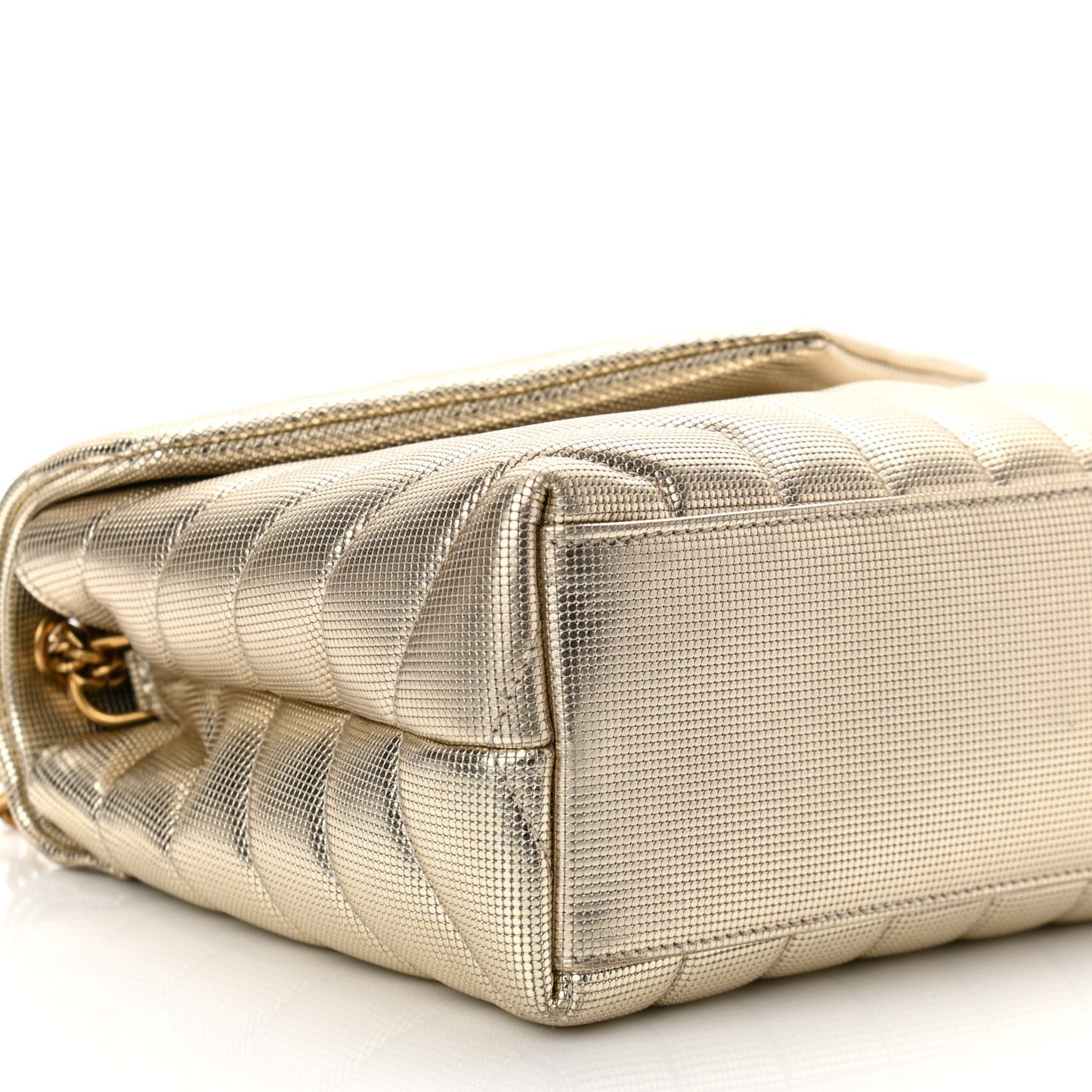 Metallic Calfskin Y Quilted Small Loulou Monogram Chain Satchel Platino