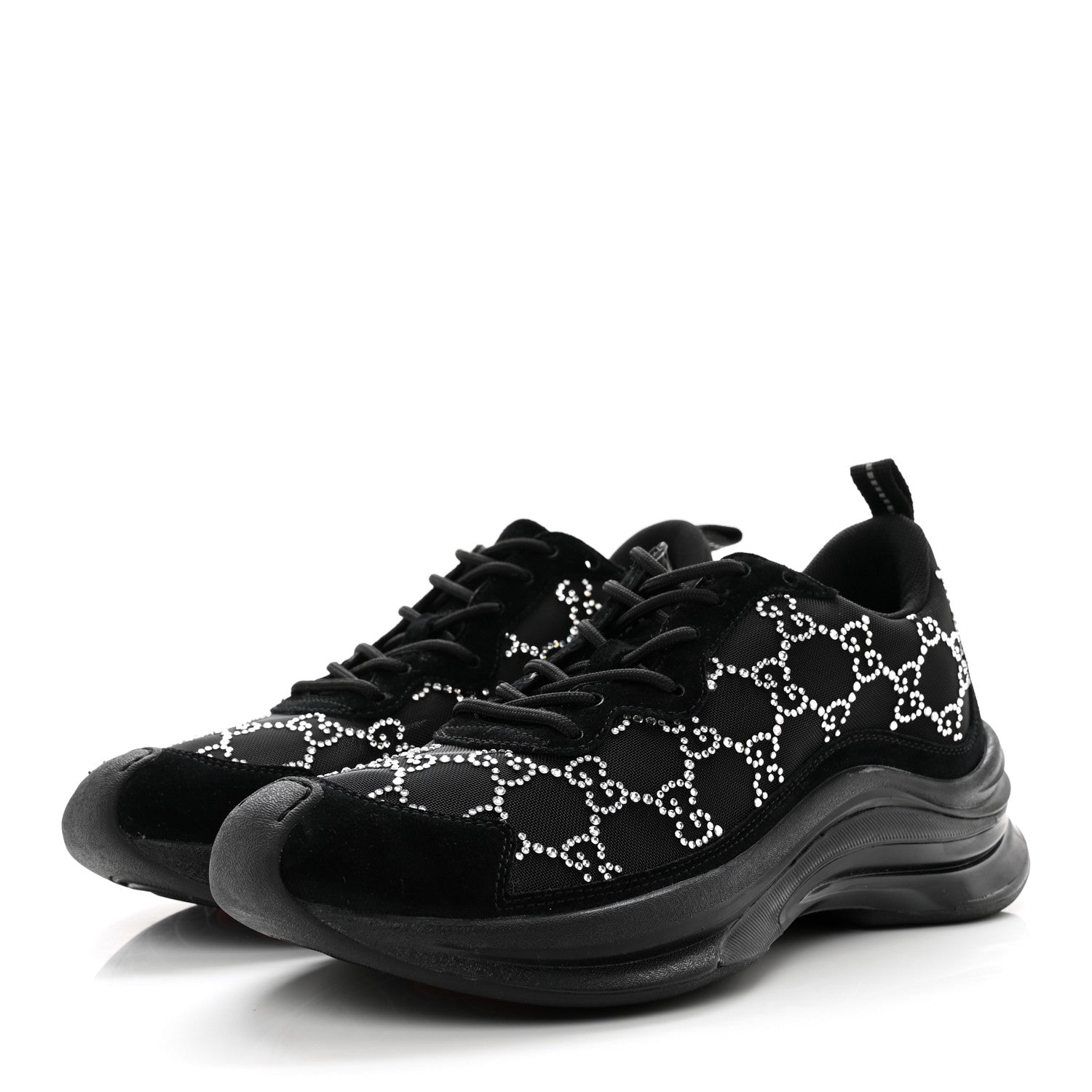 Gucci Tela Retino Mesh Crystal Suede GG Monogram Womens Gucci Run Sneakers 38 Black Silver 3 of 8