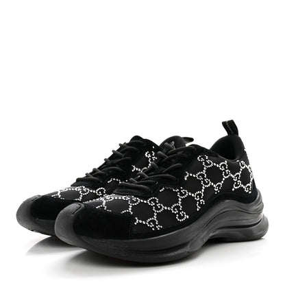 Gucci Tela Retino Mesh Crystal Suede GG Monogram Womens Gucci Run Sneakers 38 Black Silver 3 of 8