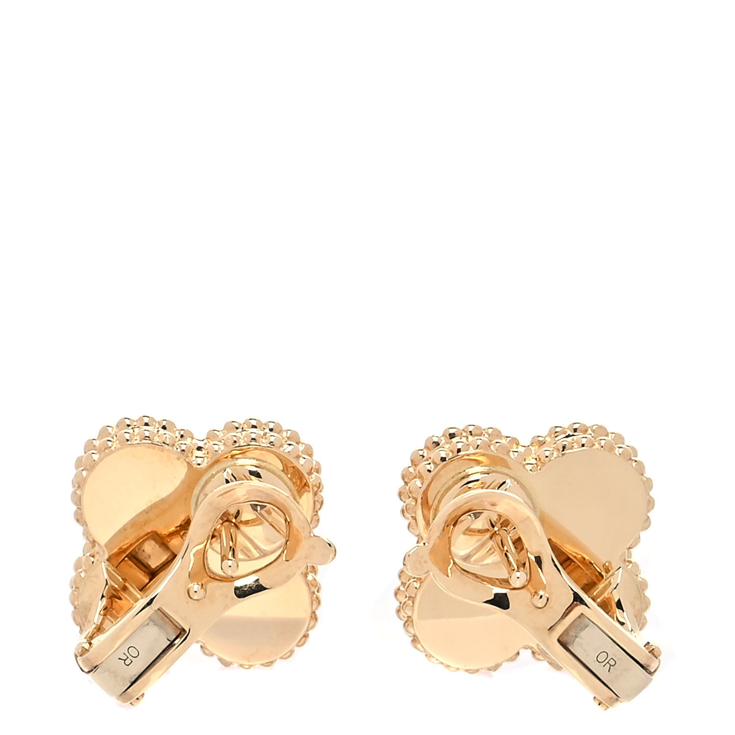 Van Cleef & Arpels 18K Yellow Gold Guilloche Vintage Alhambra Earrings 4 of 5