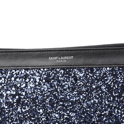 Saint Laurent Calfskin Glitter Zipped Tablet Pouch Blue 7 of 8