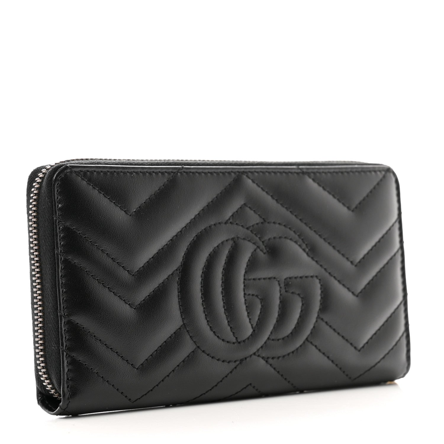 Gucci Calfskin Matelasse GG Marmont Zip Around Wallet Black 3 of 9