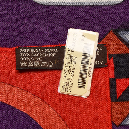 Hermes Cashmere Silk Carre En Boucles Shawl 140 Violet Corail Gris 6 of 6