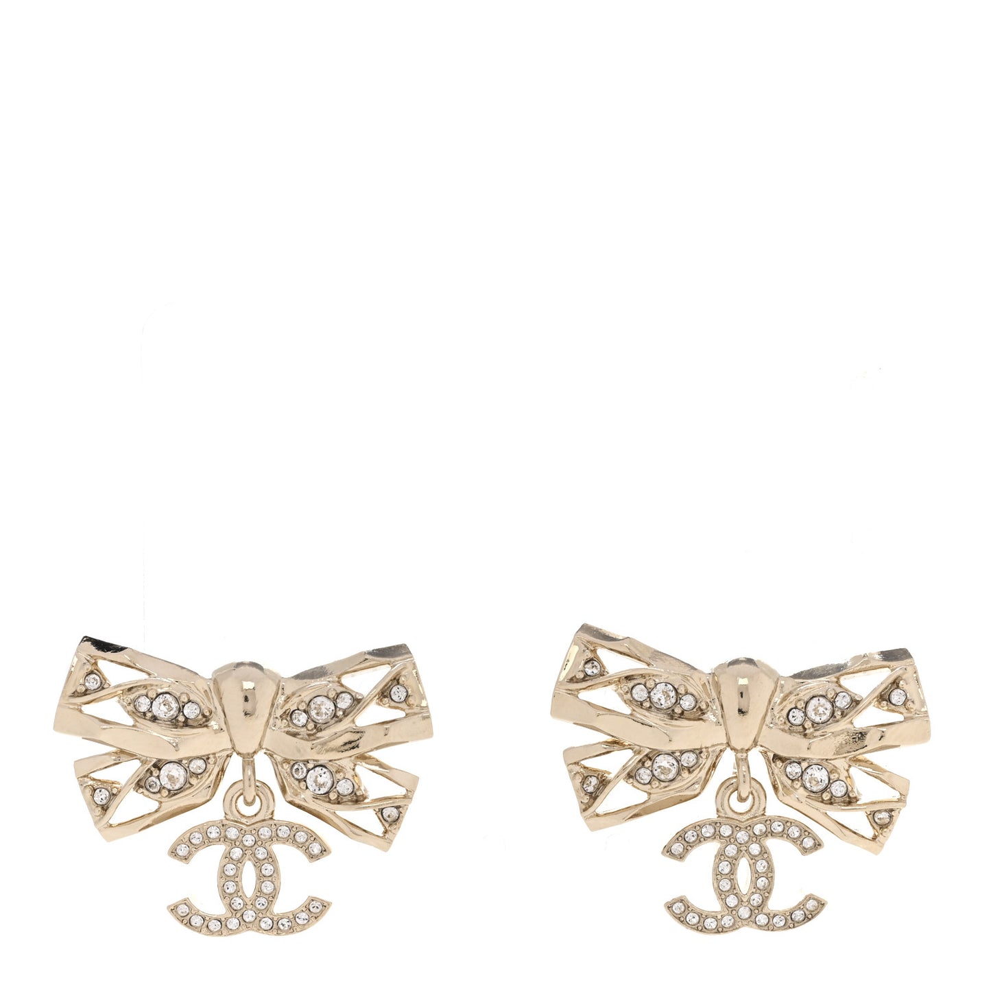 Crystal CC Bow Drop Earrings Gold