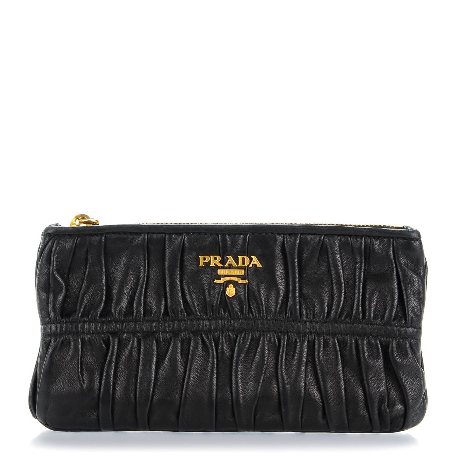 PRADA ナッパゴーフル クラッチバッグ Prada Nappa Gaufre Small Zip Pouch Nero Black 142857 – FASHIONPHILE