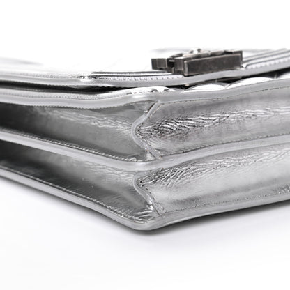 Chanel Metallic Goatskin Quilted North South Boy Flap Silver 6 of 10