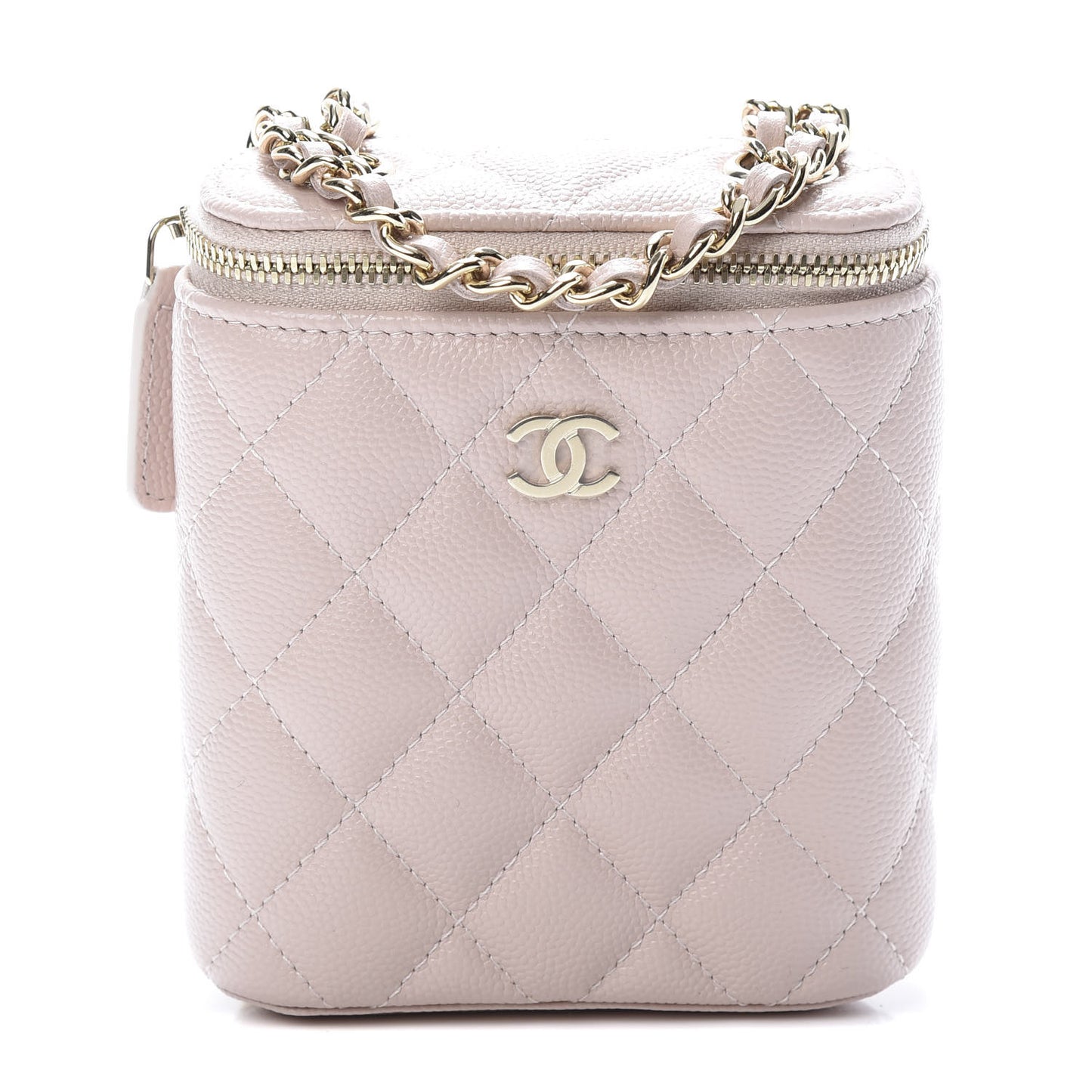 Caviar Quilted Small Vertical Coco Beauty Vanity Case With Chain Light Pink