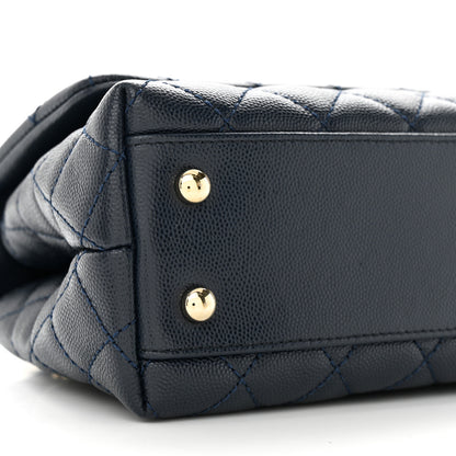 Chanel Caviar Quilted Lizard Embossed Mini Coco Handle Flap Dark Blue 9 of 10