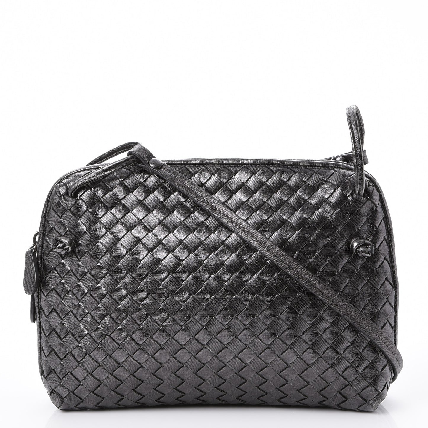 Metallic Nappa Intrecciato Pillow Crossbody Messenger Dark Grey