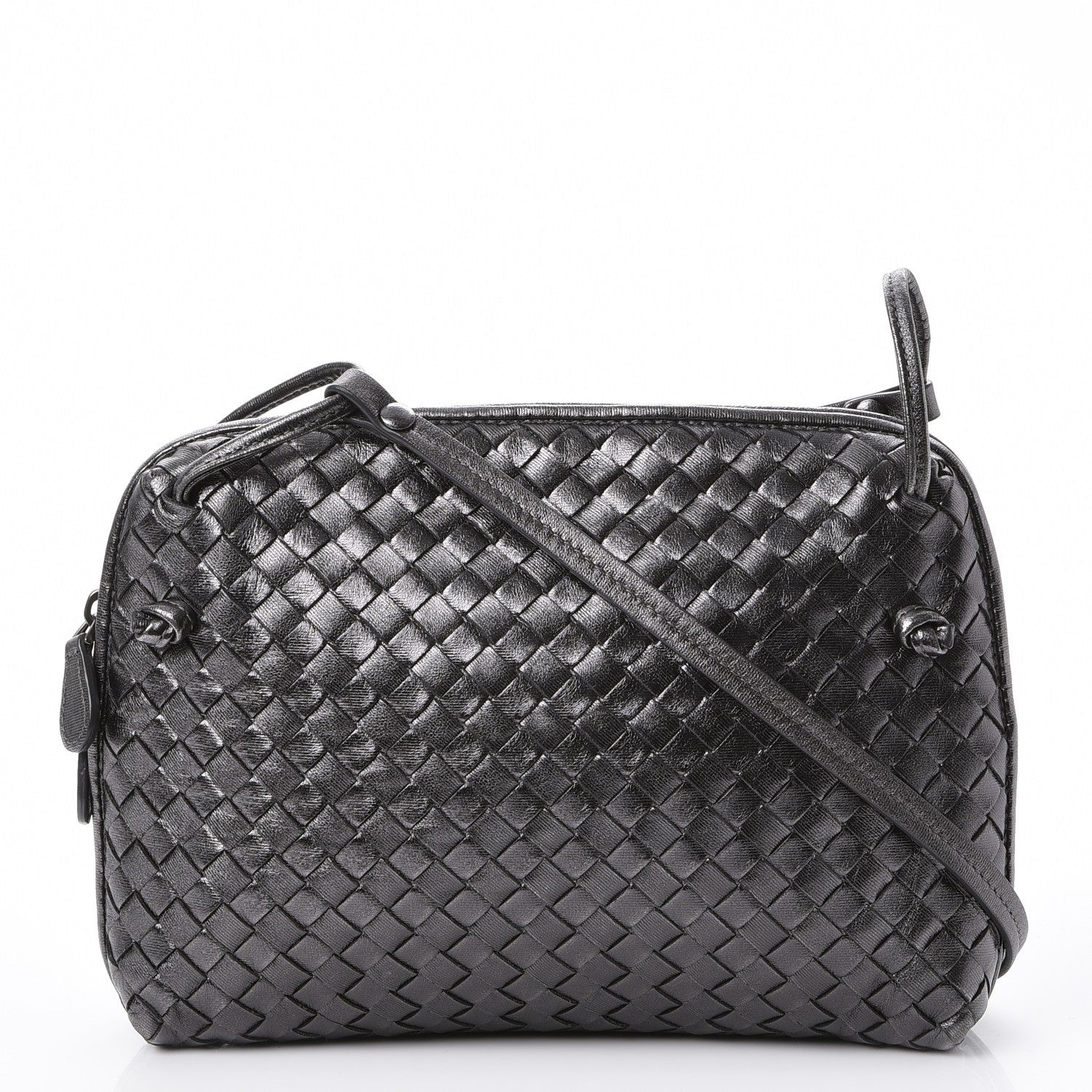 Bottega Veneta Metallic Nappa Intrecciato Pillow Crossbody Messenger Dark Grey 1 of 8