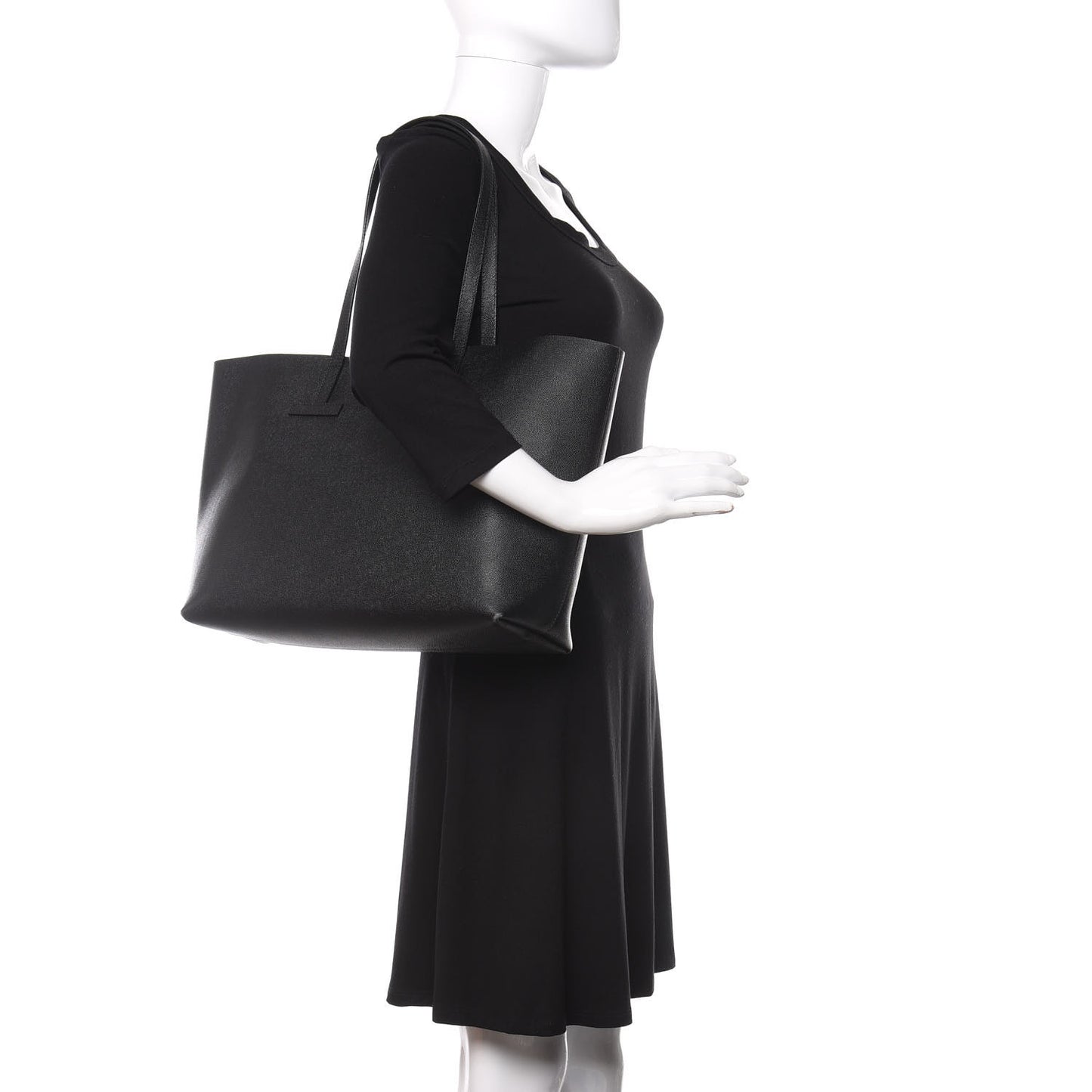 Grained Calfskin Small T Tote Black
