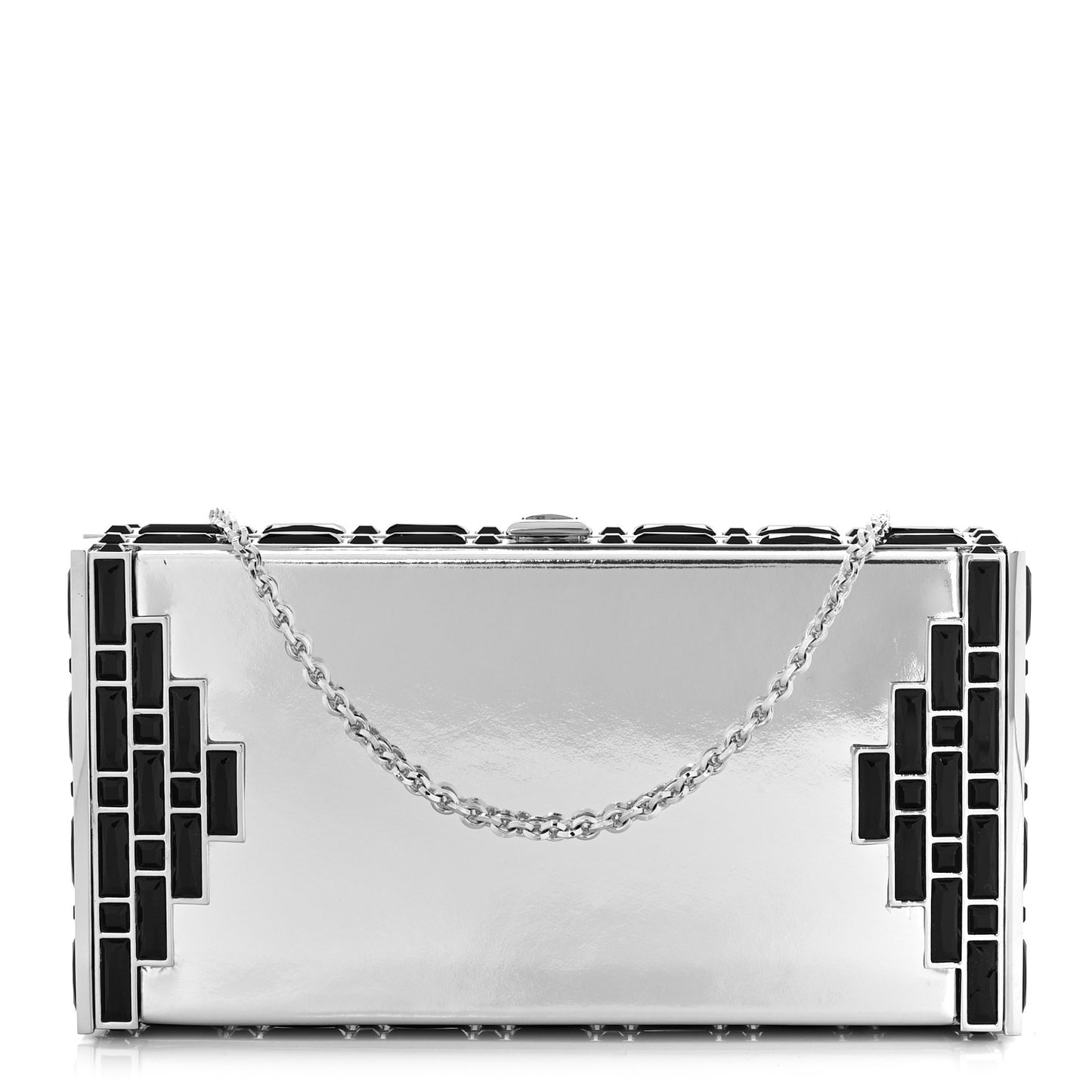 Mirrored Box Clutch Black Silver