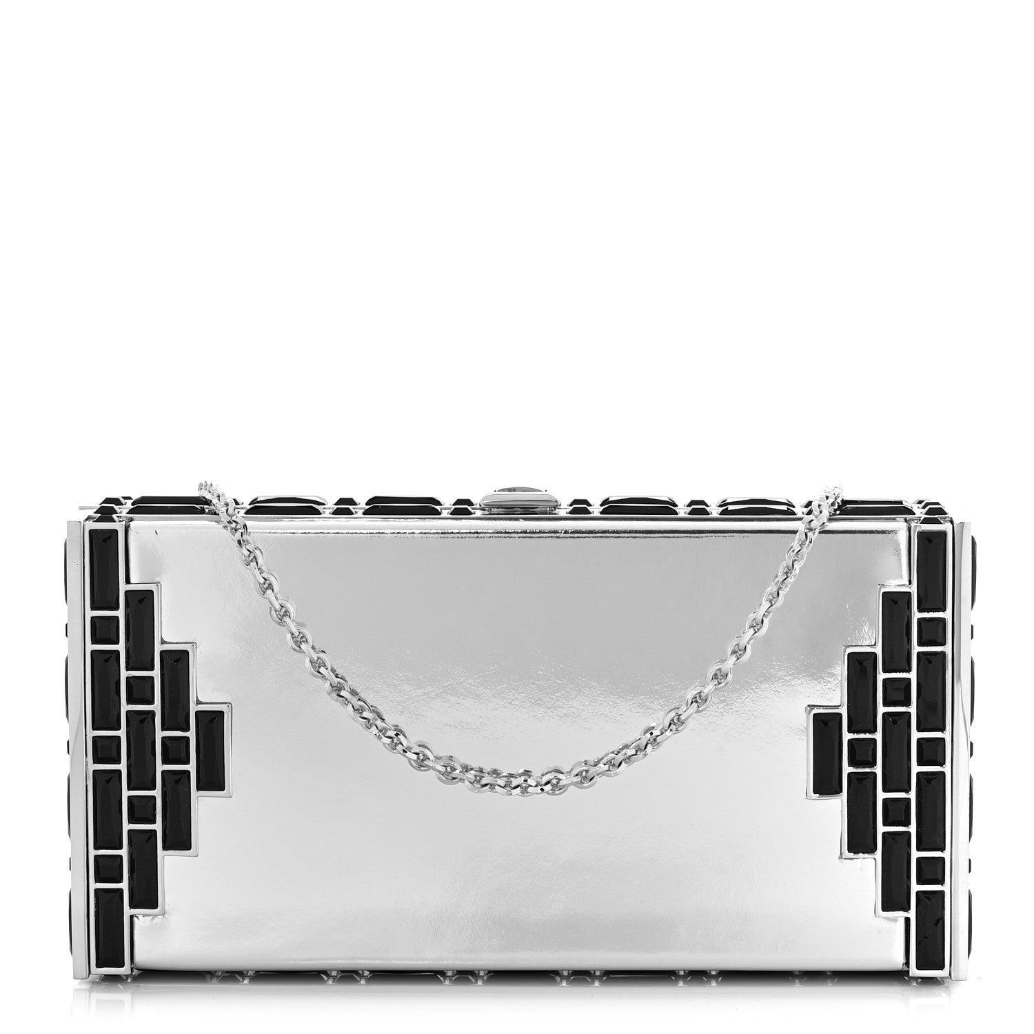 Judith Leiber Mirrored Box Clutch Black Silver 1 of 9