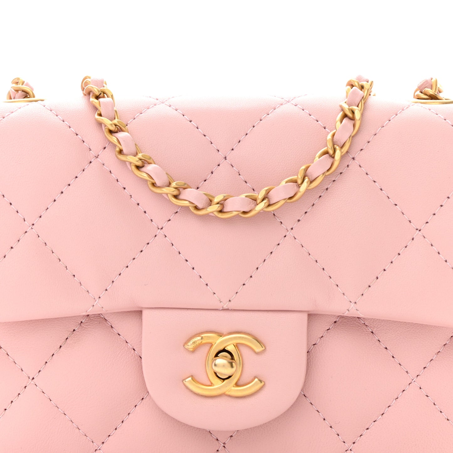 Lambskin Quilted Mini Heart Charms Flap Light Pink