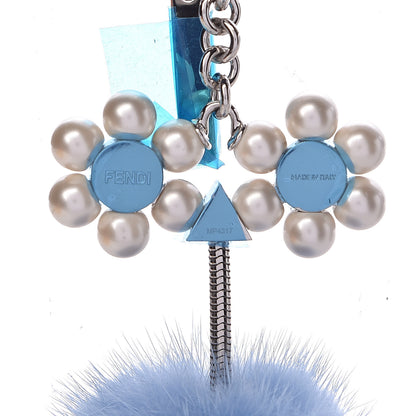 Fendi Mink Fur Pearl Chick Pom Pom Bag Charm Azzurro 3 of 4
