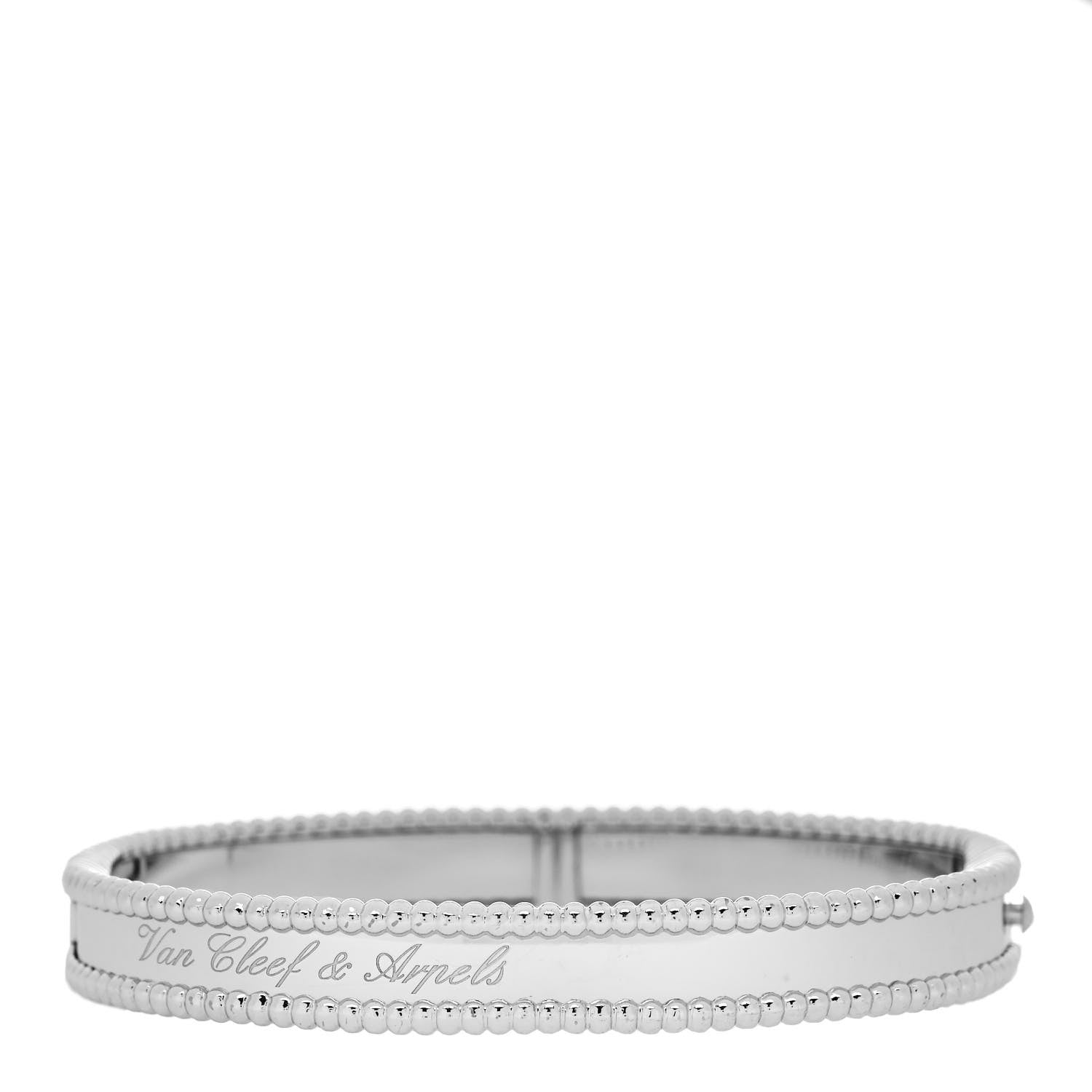 Van Cleef & Arpels 18K White Gold Perlee Signature Bangle Bracelet M 2 of 4