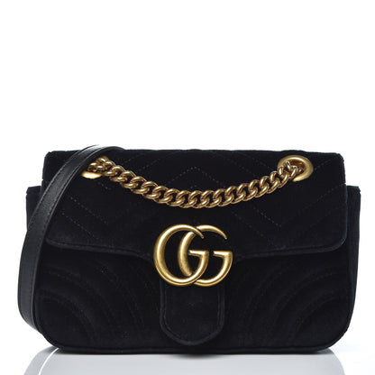 Gucci Velvet Matelasse Mini GG Marmont Shoulder Bag Black 1 of 10