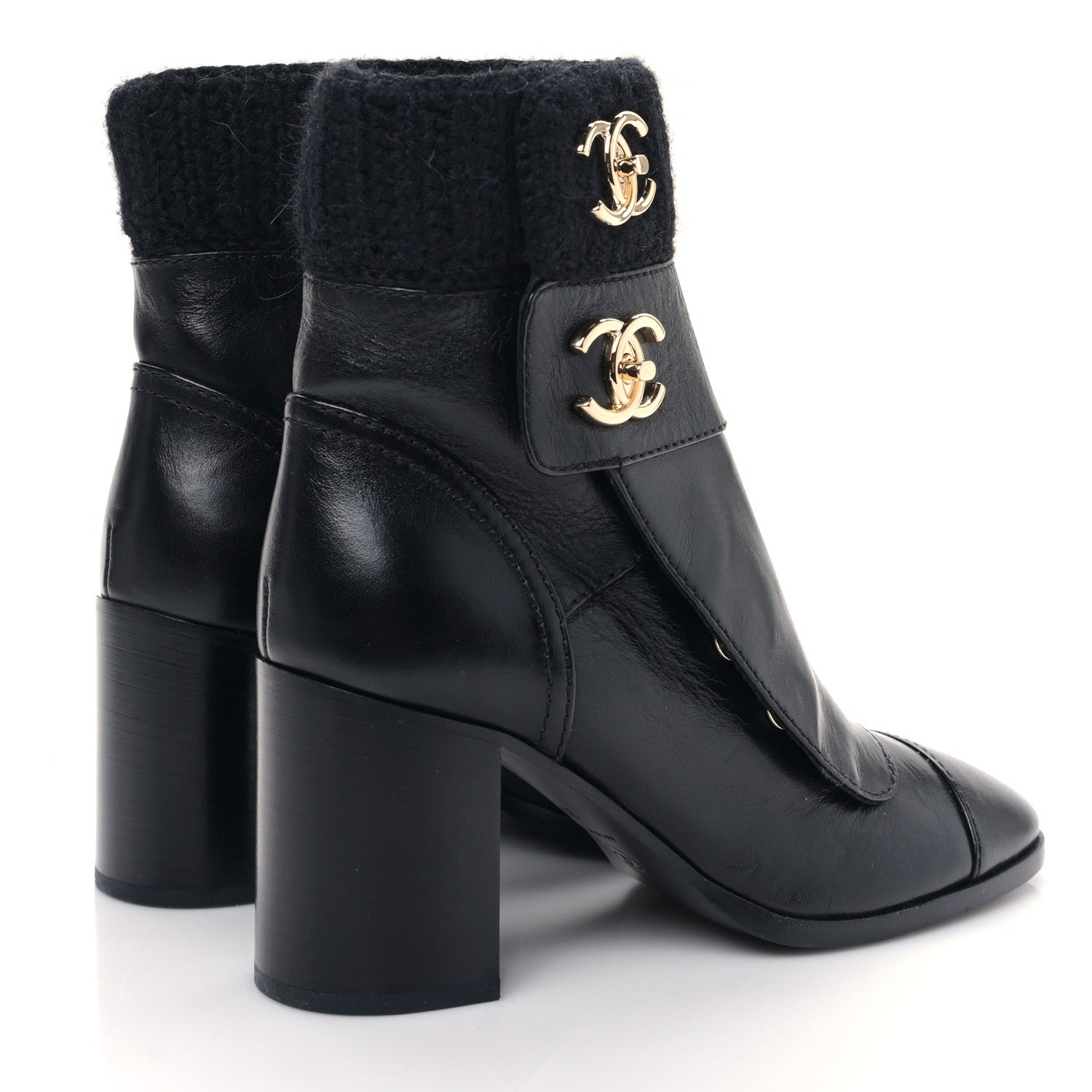 Chanel Calfskin Knit CC Short Boots 37 Black 4 of 7