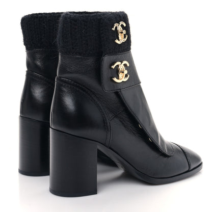 Chanel Calfskin Knit CC Short Boots 37 Black 4 of 7