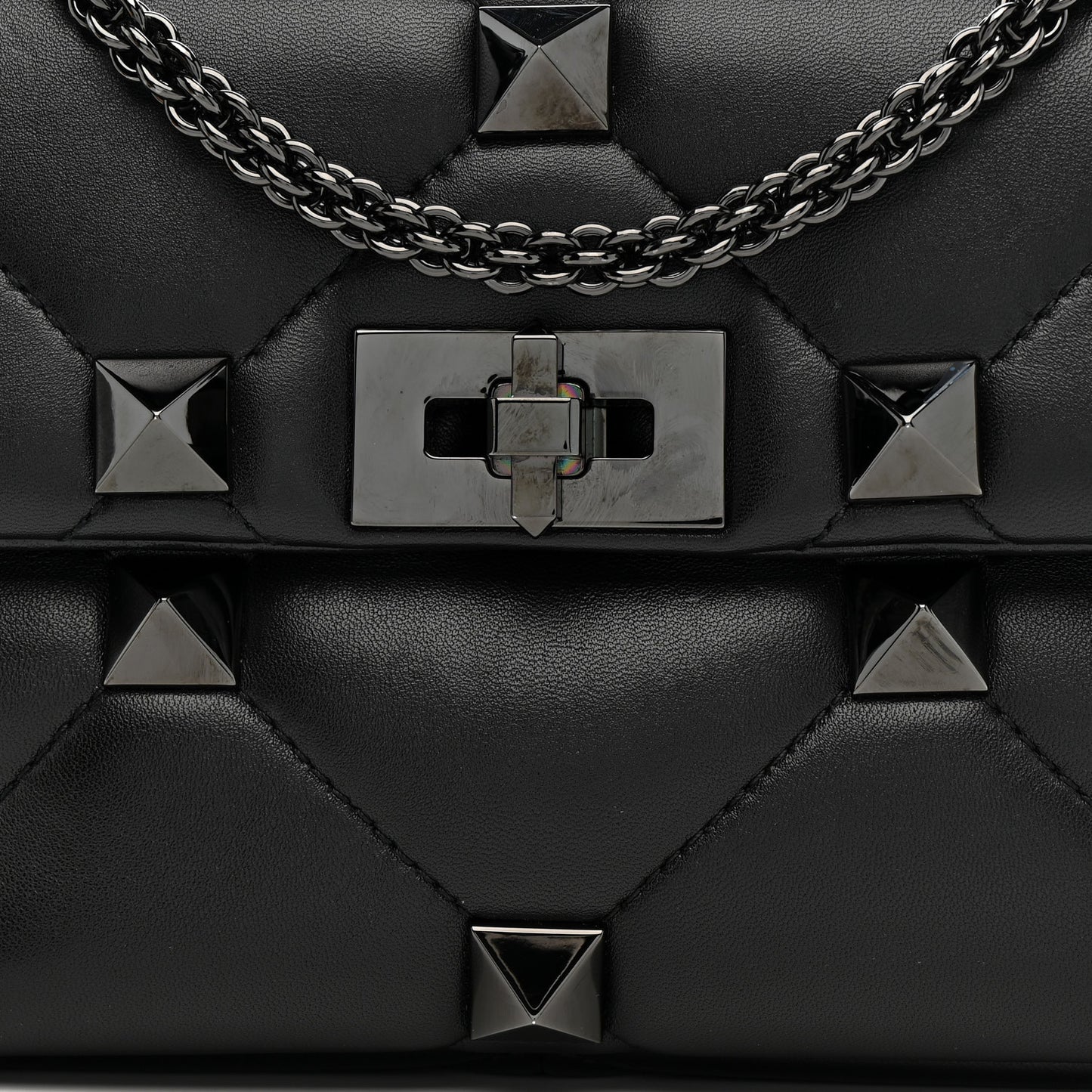 Nappa Monochrome Medium Roman Stud Shoulder Bag Black