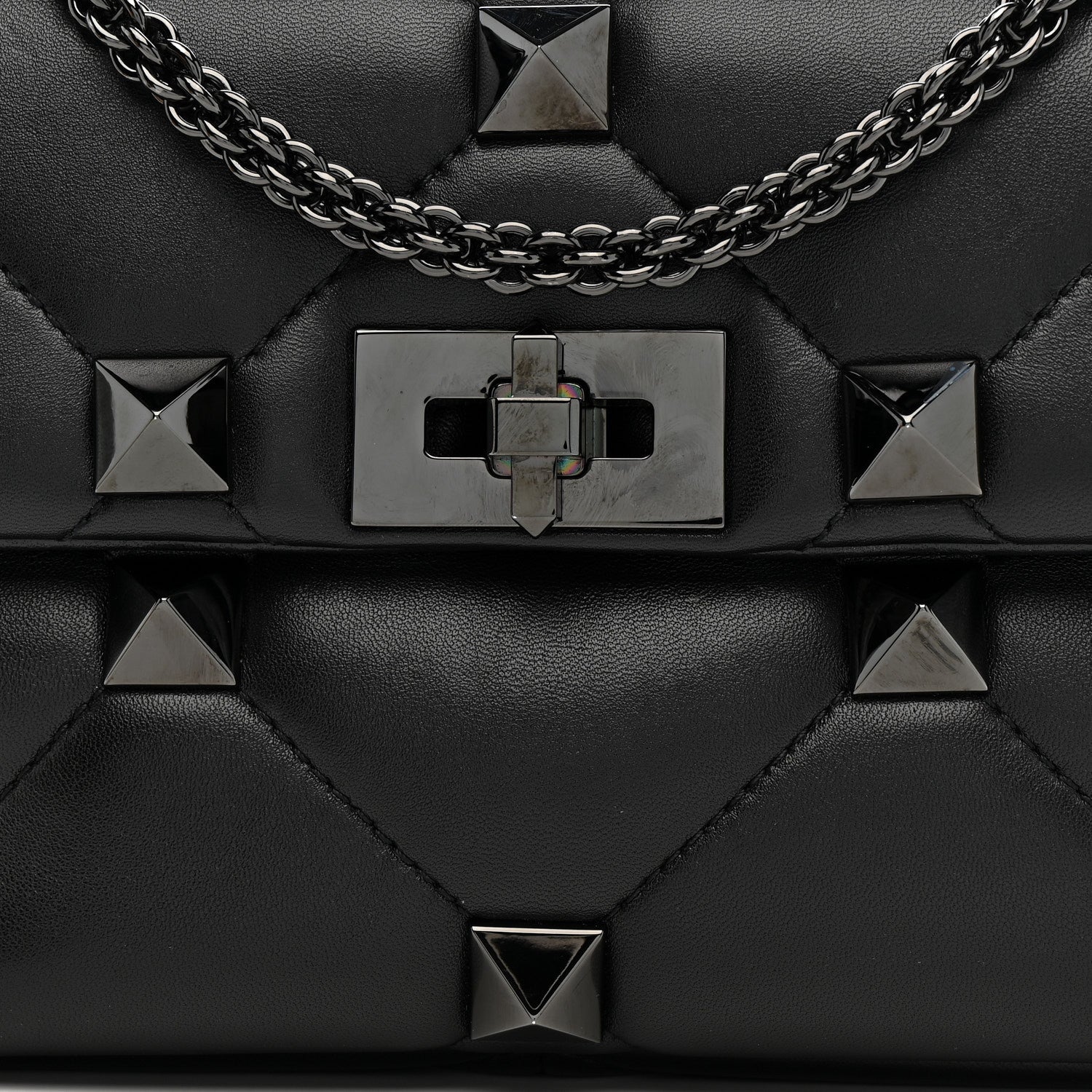 Valentino Garavani Nappa Monochrome Medium Roman Stud Shoulder Bag Black 7 of 9