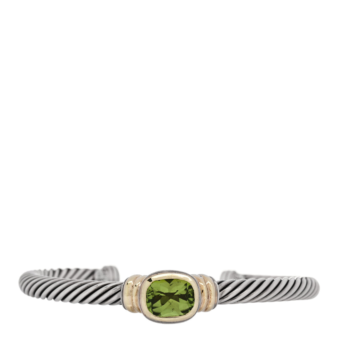 David Yurman Sterling Silver 14K Yellow Gold Peridot 5mm Noblesse Cable Bracelet 1 of 3