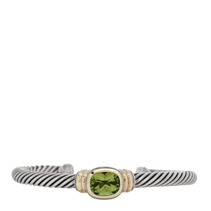 David Yurman Sterling Silver 14K Yellow Gold Peridot 5mm Noblesse Cable Bracelet 1 of 3