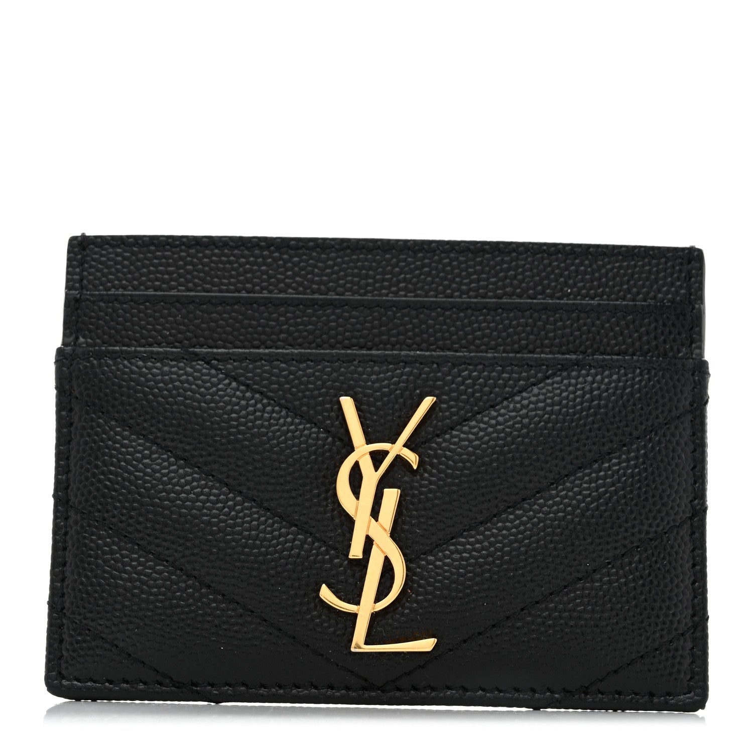 Saint Laurent Grain De Poudre Matelasse Chevron Monogram Credit Card Case Black 1 of 8